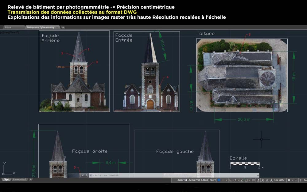 Relevé de bâtiment par photogrammétrie de l'église d'Anstaing