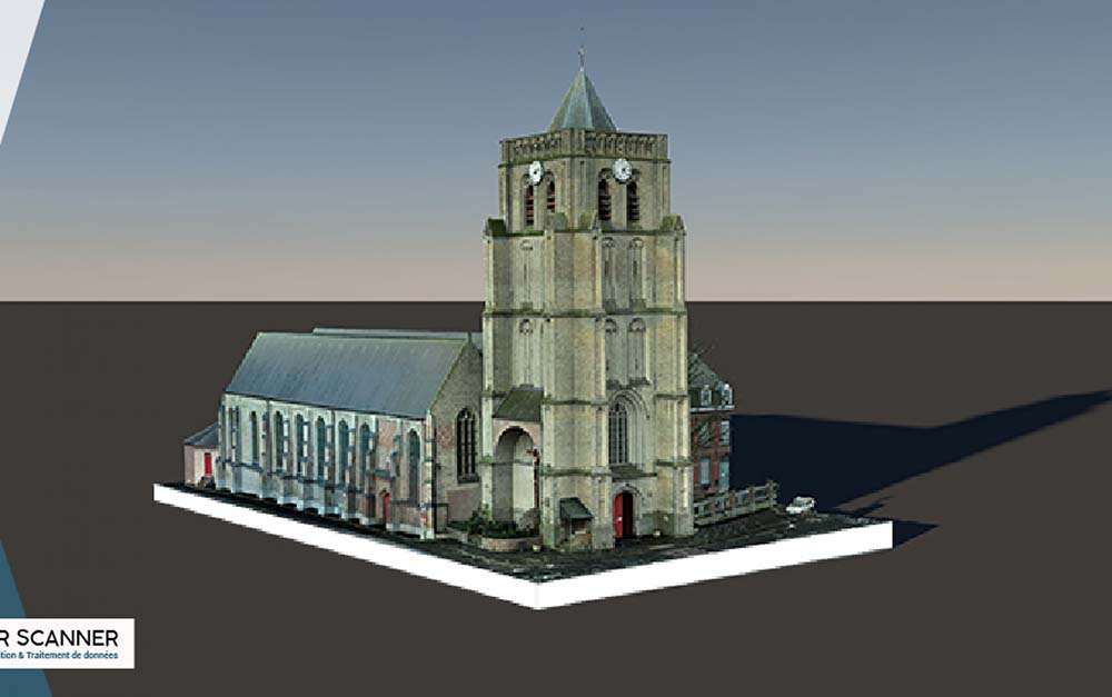Vue en 3D de l'église de Wormhout