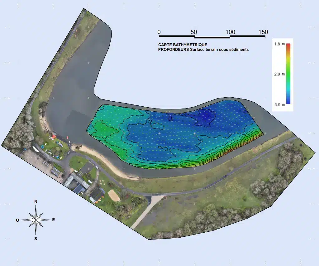 Cartographie du terrain en dur sous les sédiments déposés dans un lac