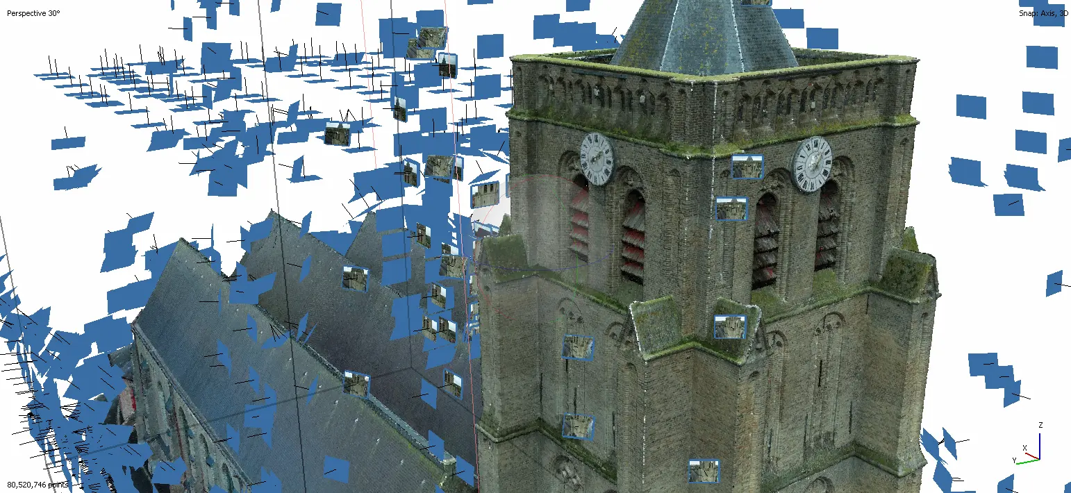 Prises de vues photogrammétries de l'enveloppe d'une église