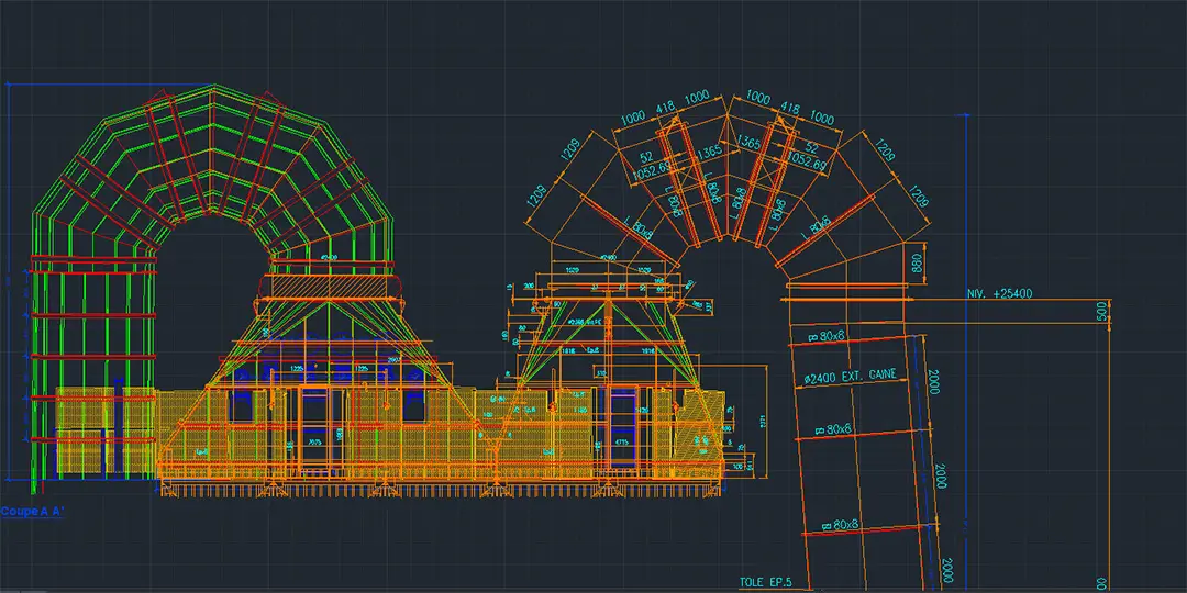 Plan AutoCAD d'un ouvrage industriel relevé par drone