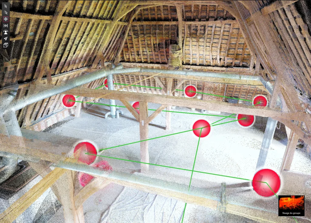 Nuage de points d'une charpente relevé par scan laser