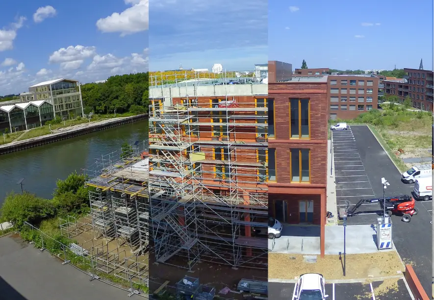 Etapes de construction d'un batiment enregistrées dans notre prestation timelapse de chantier