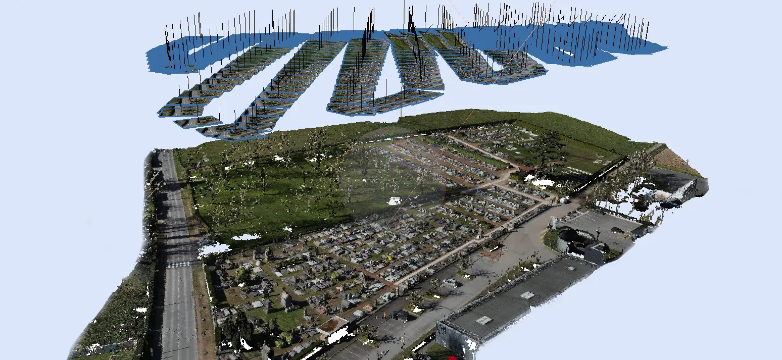 Visualisation des angles de prise de vue d'un relevé photogrammétrique de cimetière