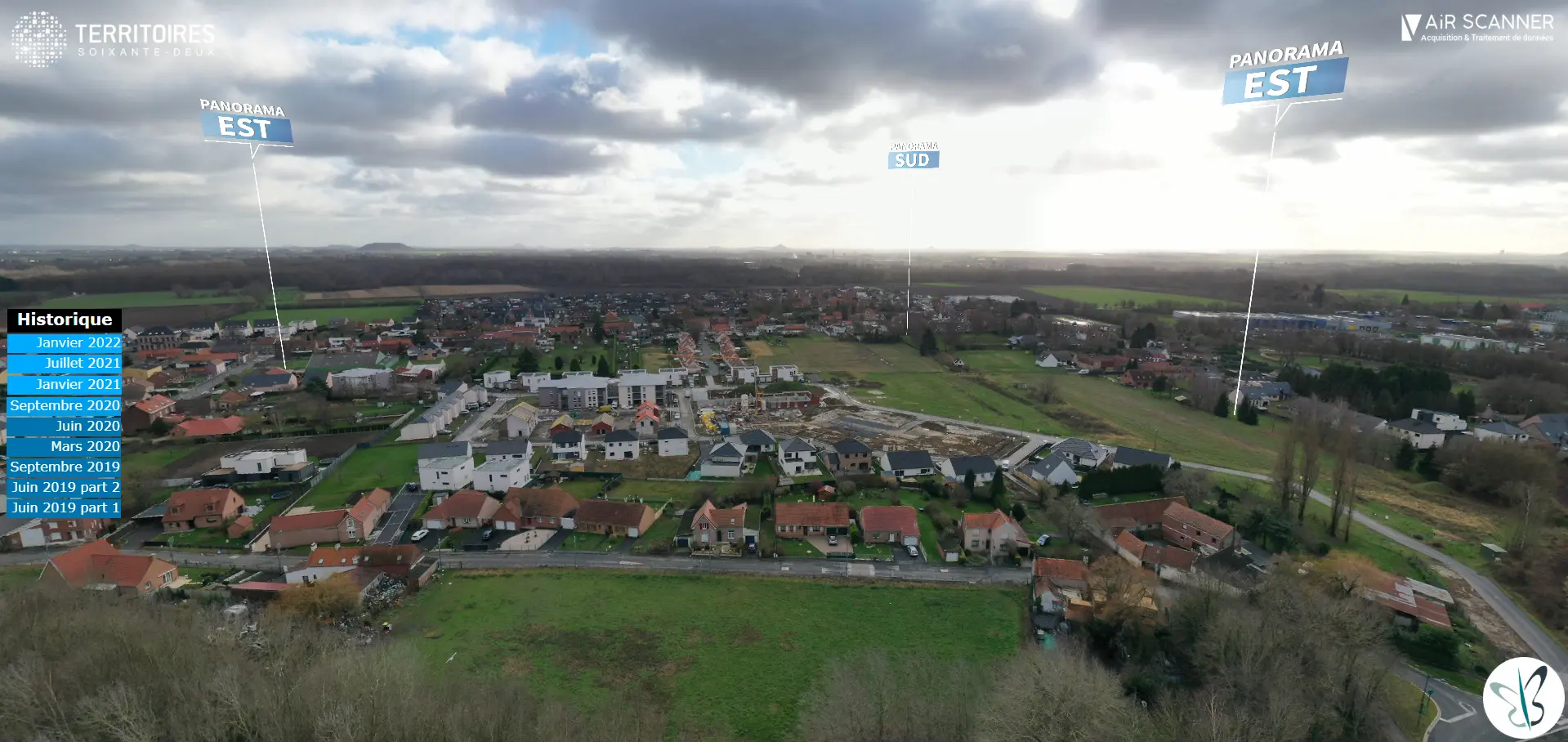 Aperçu de la visite virtuelle aérienne 360°